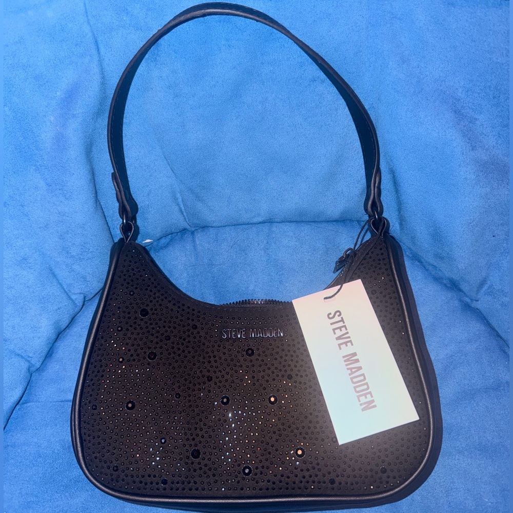 BRAND NEW Steve Madden Black Perforated Shoulder Bag with Stud Accents